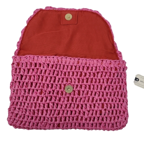 NWT MELROSE AND MARKET Lacey Straw Clutch In Pink - Picture 3 of 3